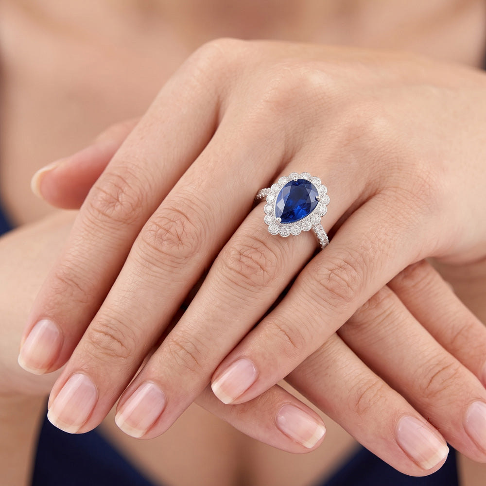Natural Sapphire Ring 4ct - White Gold 14K