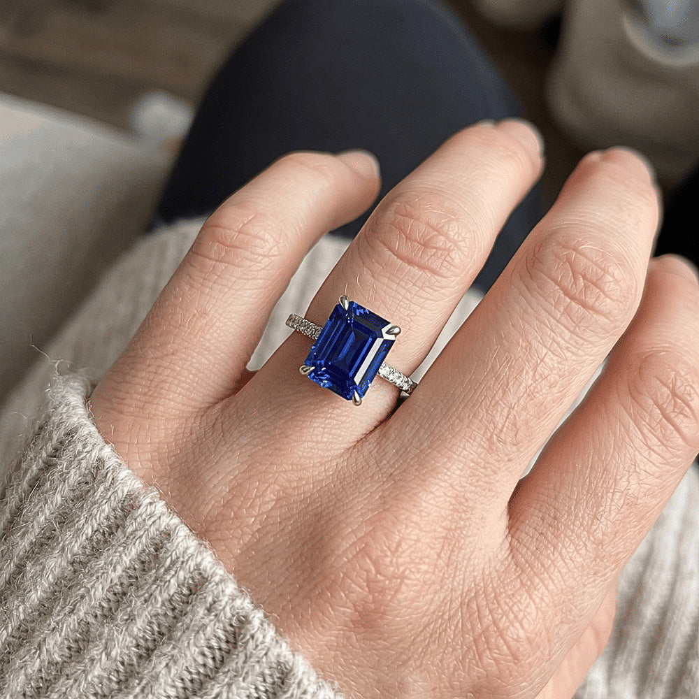 Natural Sapphire Ring 4ct - White Gold 14K