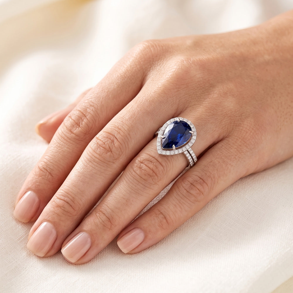 Natural Sapphire Ring 4ct - White Gold 14K