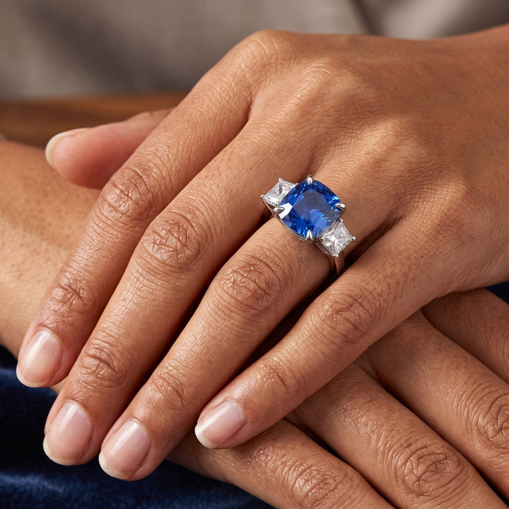 Natural Sapphire Ring 4ct - White Gold 14K
