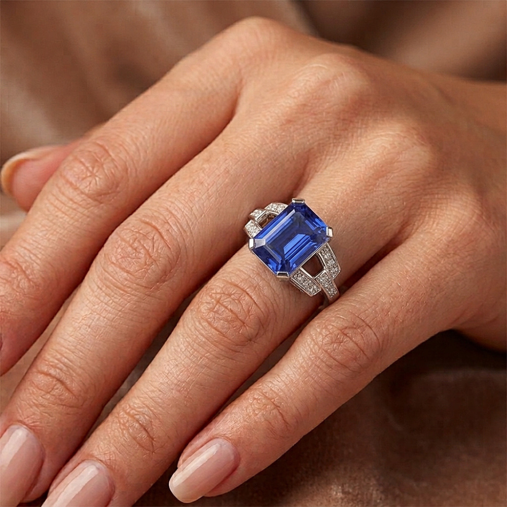 Natural Sapphire Ring 4ct - White Gold 14K