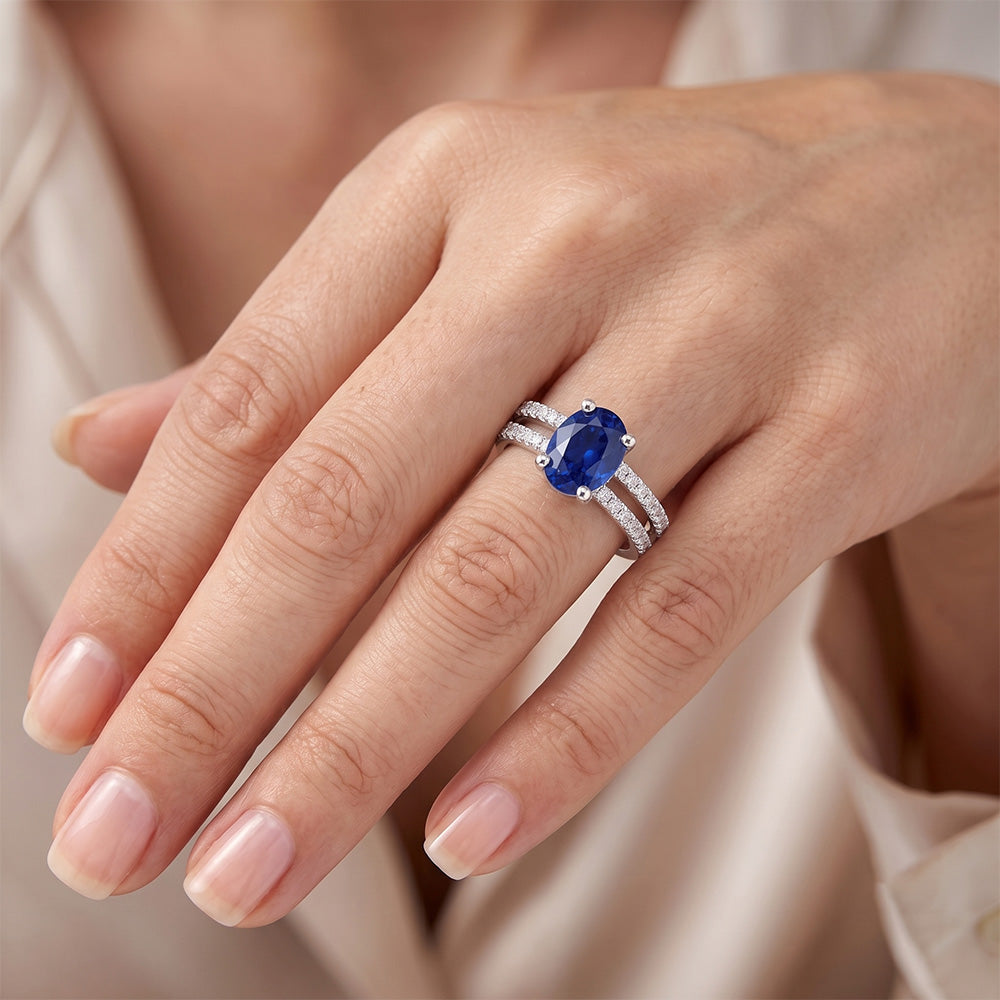 Natural Sapphire Ring 4ct - White Gold 14K