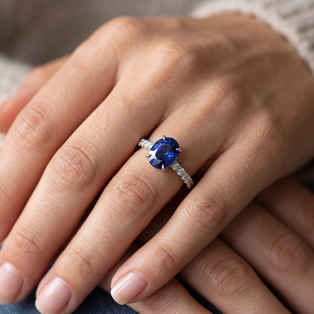 Natural Sapphire Ring 4ct - White Gold 14K