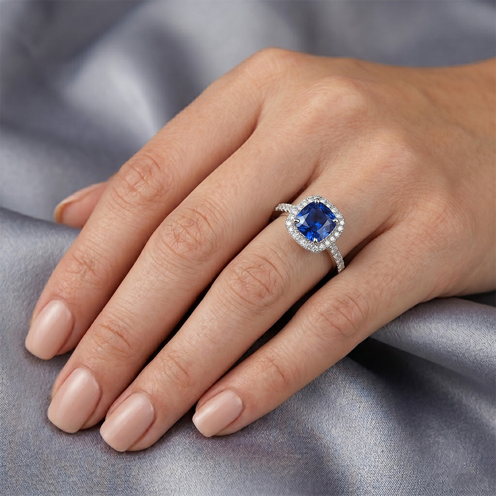 Natural Sapphire Ring 4ct - White Gold 14K