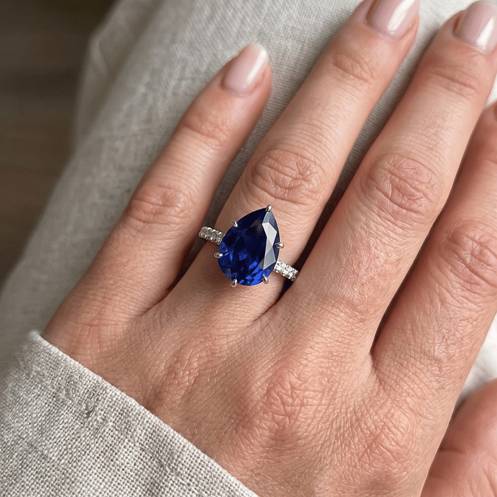 Natural Sapphire Ring 5.25ct - White Gold 14K