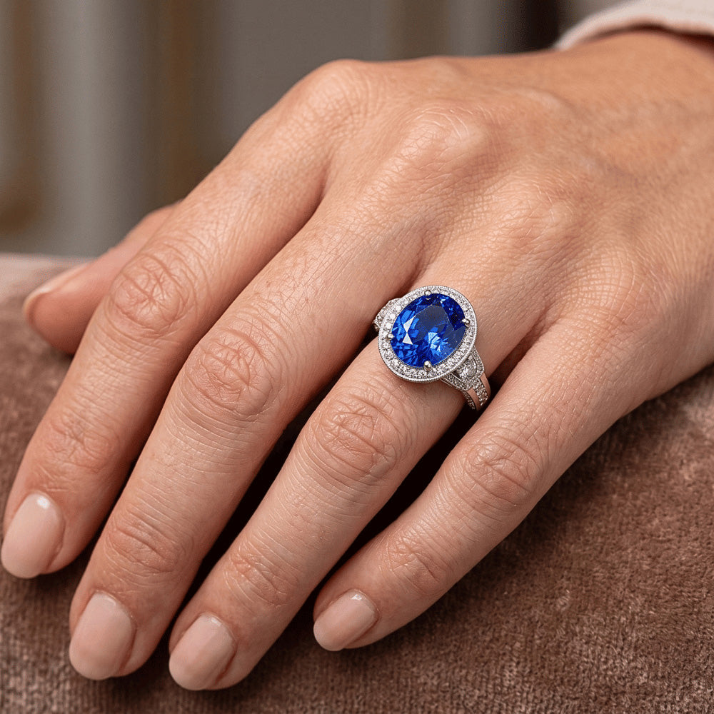 Natural Sapphire Ring 5.33ct - White Gold 14K
