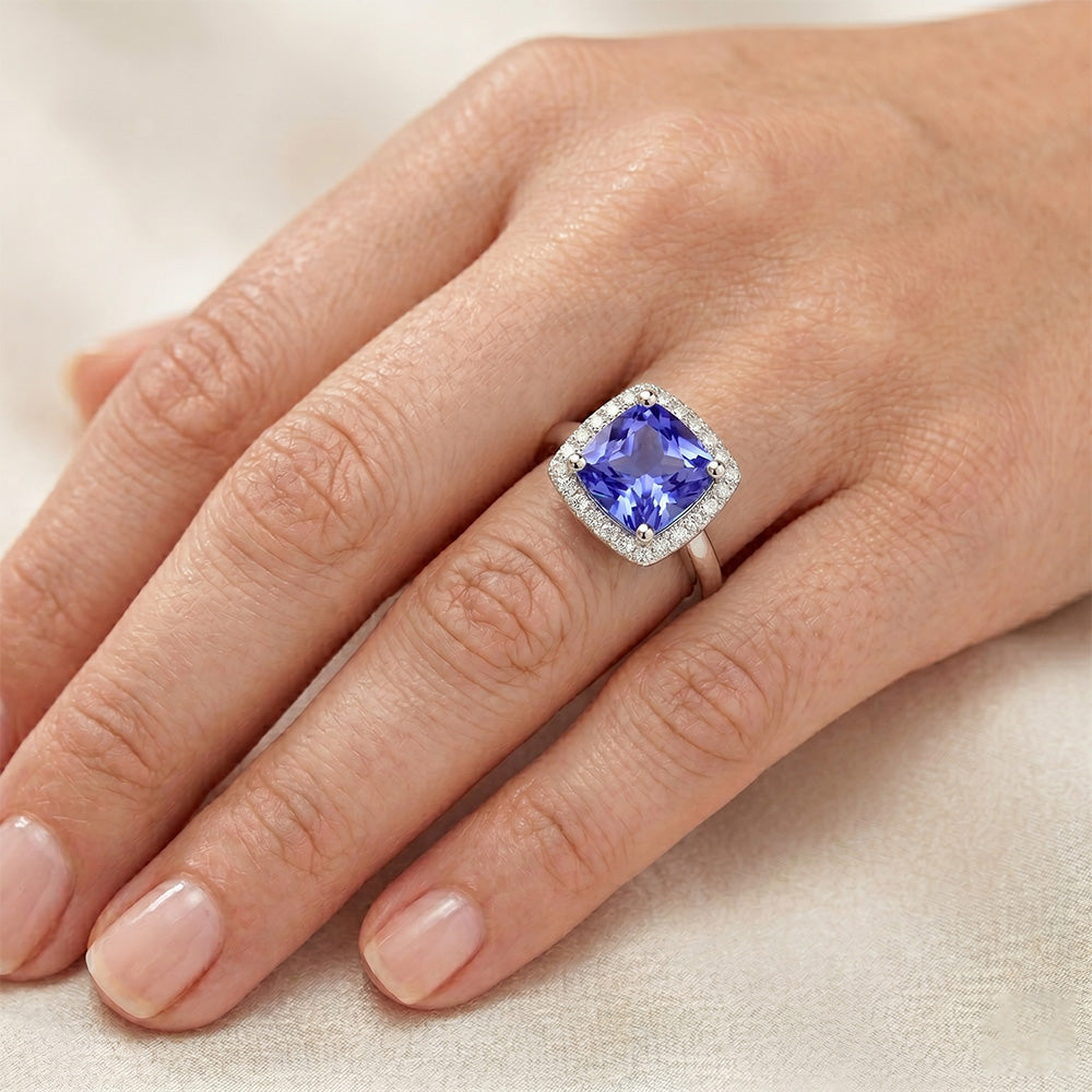 Natural Sapphire Ring 5.40ct - White Gold 14K