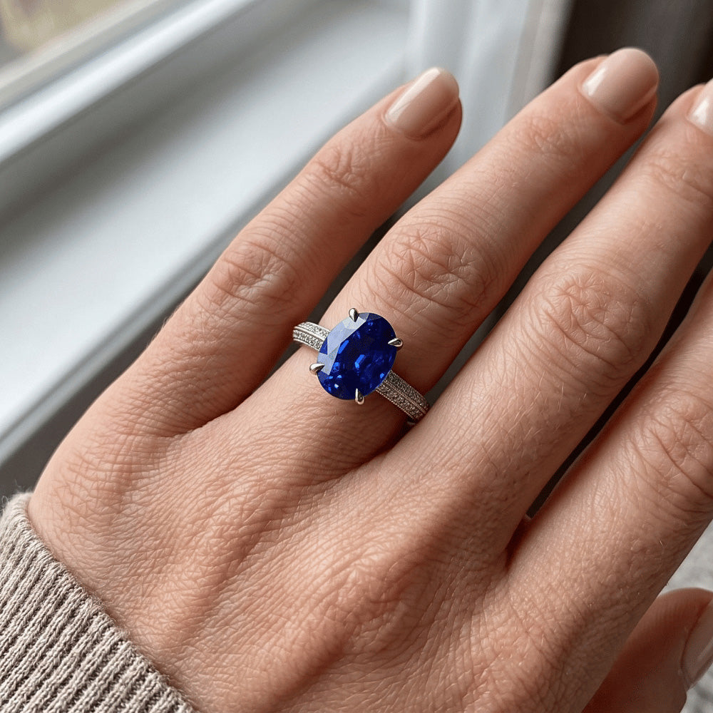 Natural Sapphire Ring 5.50ct - White Gold 14K