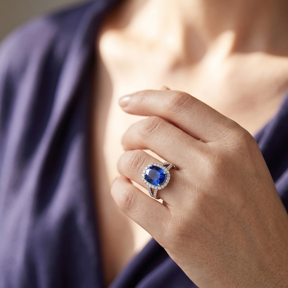 Natural Sapphire Ring 5ct - White Gold 14K