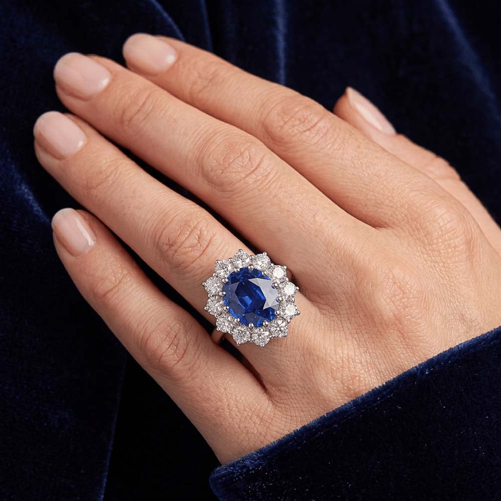 Natural Sapphire Ring 6.50ct - White Gold 14K