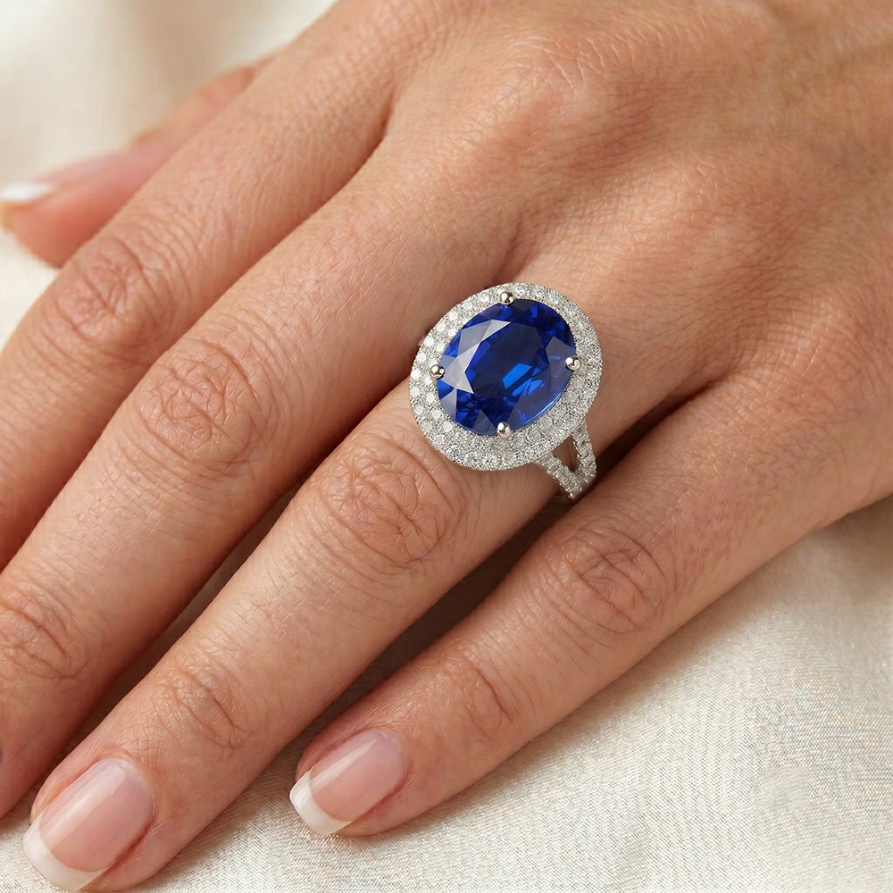 Natural Sapphire Ring 6.75ct - White Gold 14K