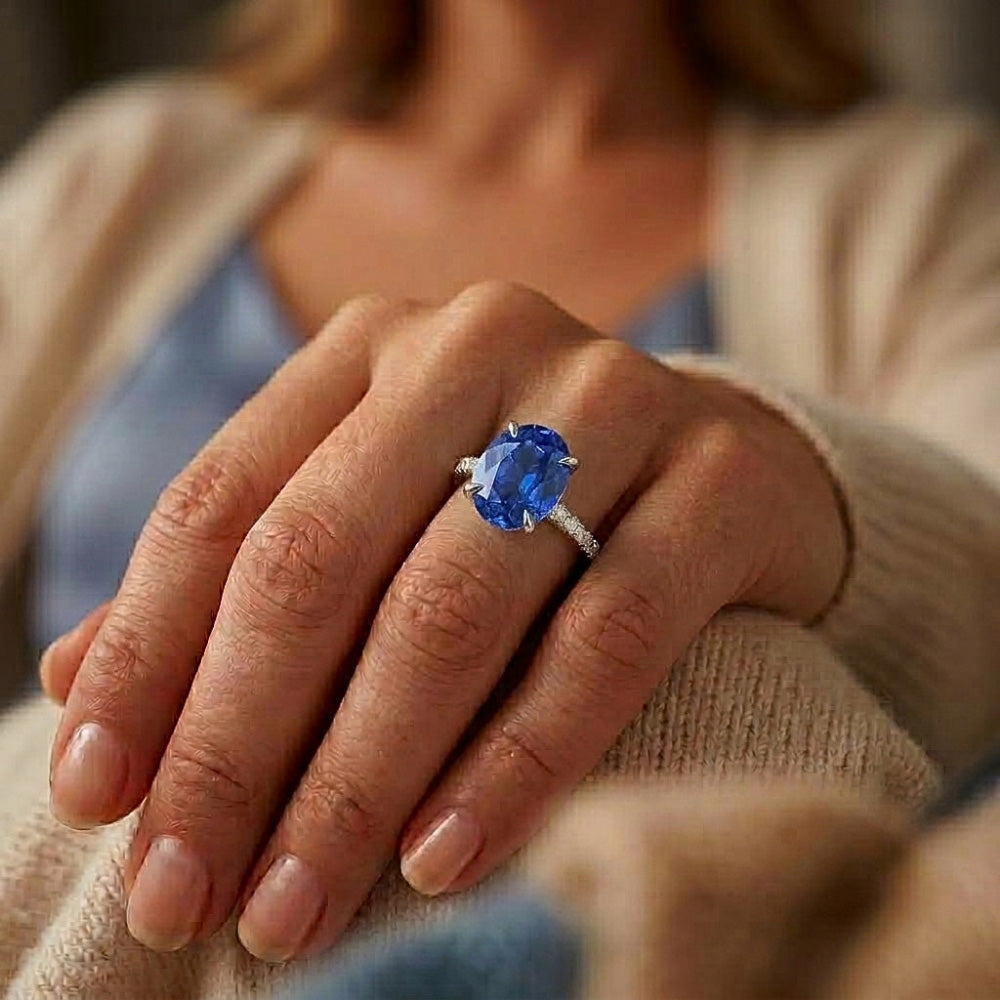 Natural Sapphire Ring 6ct - White Gold 14K