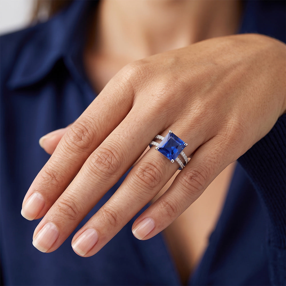 Natural Sapphire Ring 6ct - White Gold 14K