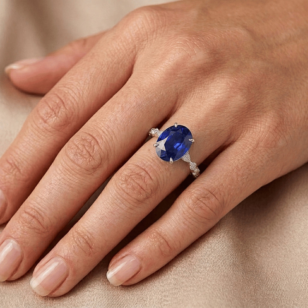 Natural Sapphire Ring 6ct - White Gold 14K