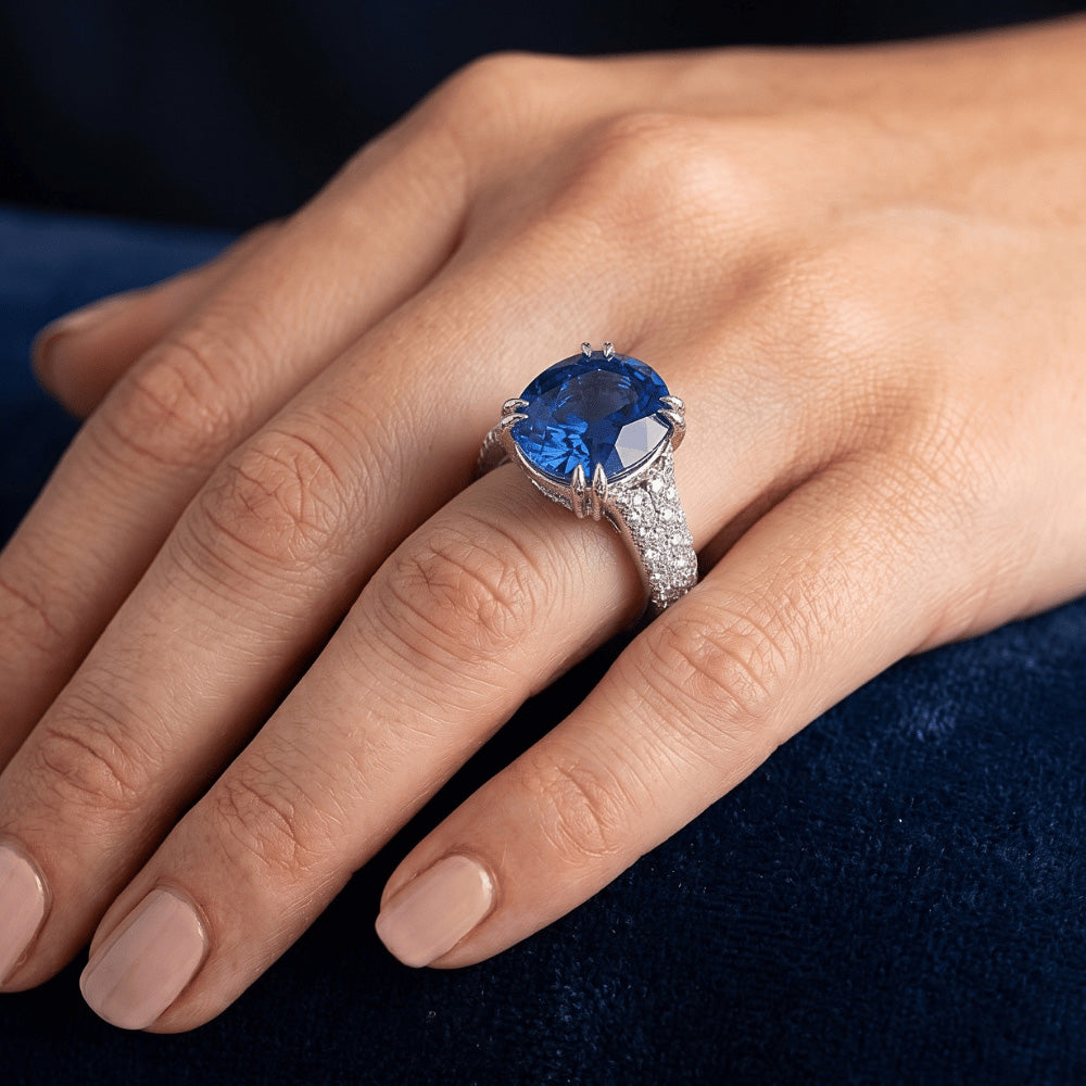Natural Sapphire Ring 6ct - White Gold 14K