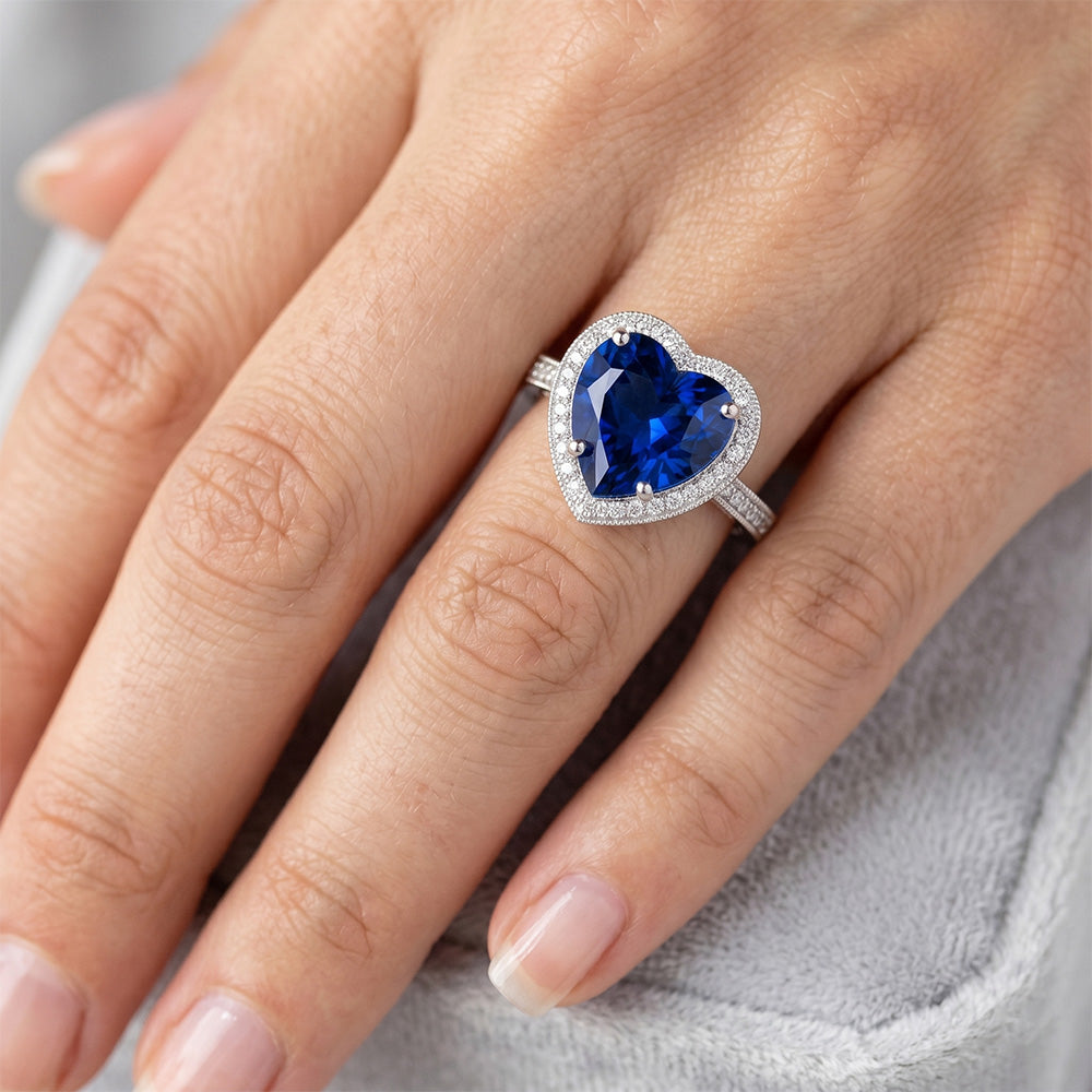 Natural Sapphire Ring 7.75ct - White Gold 14K