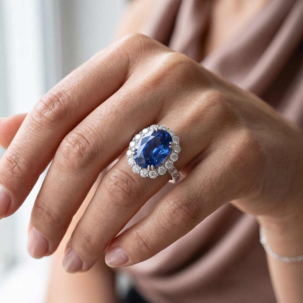 Natural Sapphire Ring 9.75ct - White Gold 14K