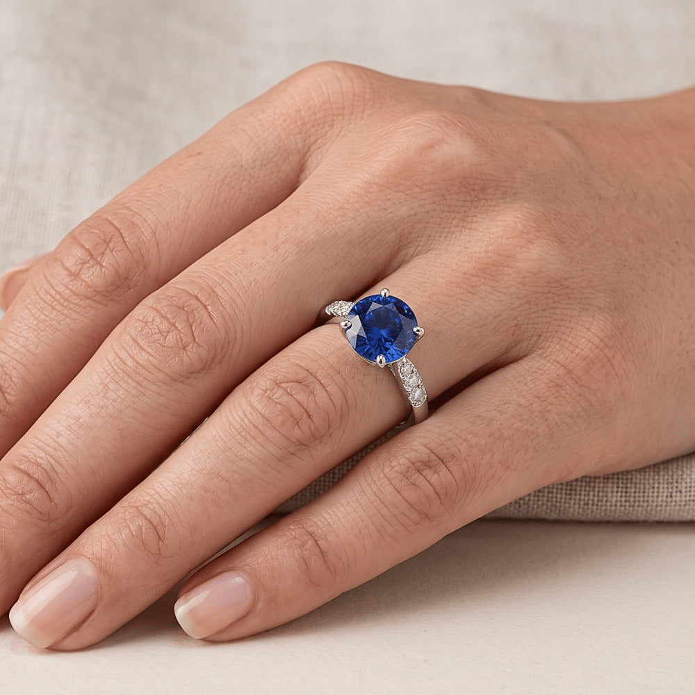 Natural Solitaire Round Blue Sapphire With Accents Jewelry 2.50 Carats