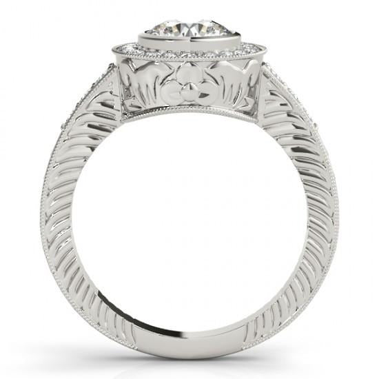 Natural 1.25 Carats Round Diamonds Halo Fancy Ring Gold White 14K - Halo Ring-harrychadent.ca