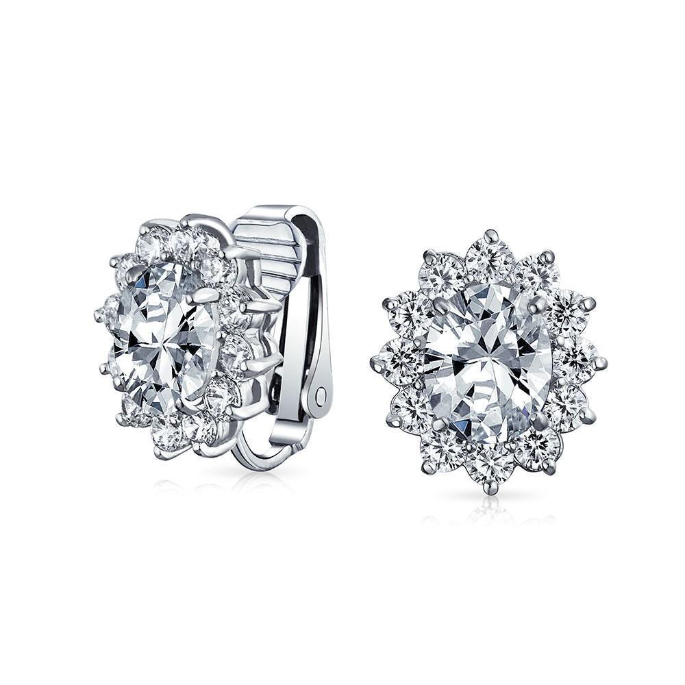 Natural 2.70 Carats Sparkling Oval & Round Stud Earring White Gold 14k