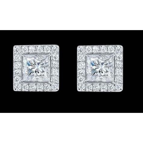 Natural 5.40 Ct. Princess Diamond Earrings Stud Earring White Gold Halo - Halo Stud Earrings-harrychadent.ca