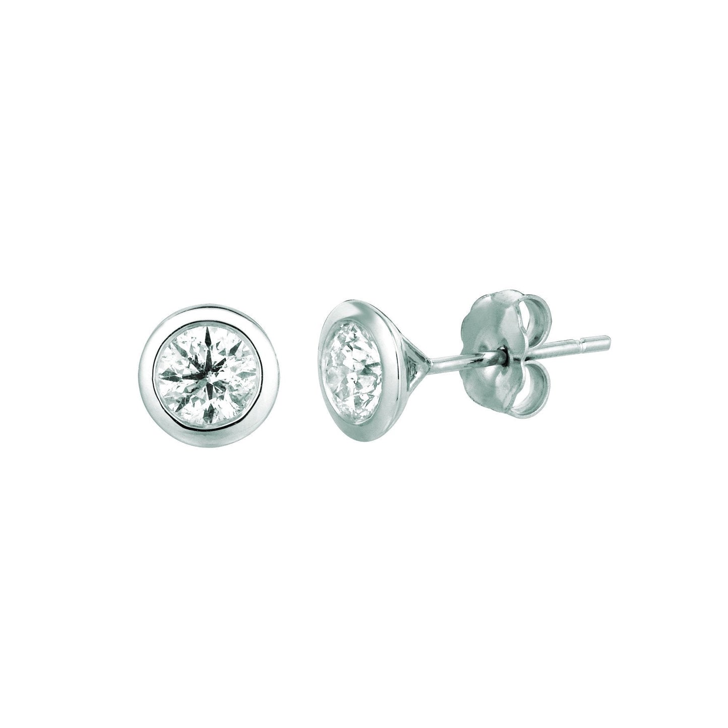 Natural Diamond Bezel Set Stud Earrings 1 Carats 14K White Gold