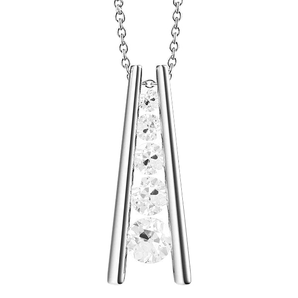 Natural Diamond Pendant Five Stone Round Old European Slide Style 3 Carats 14K