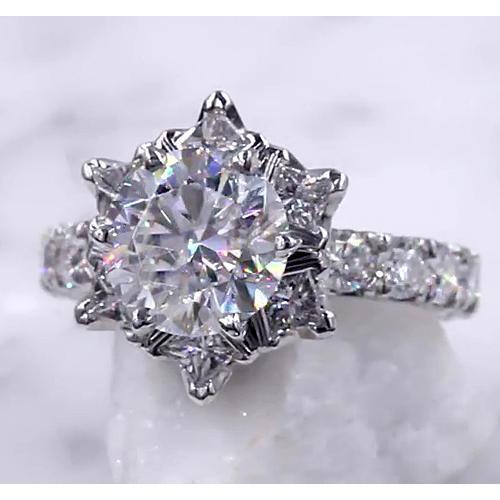 Natural Diamond Ring Starburst 3 Carats Women 14K Jewelry