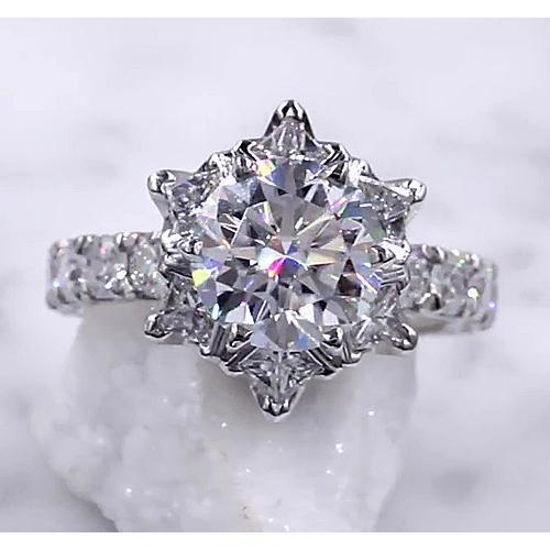 Natural Diamond Ring Starburst 3 Carats Women 14K White Gold Jewelry
