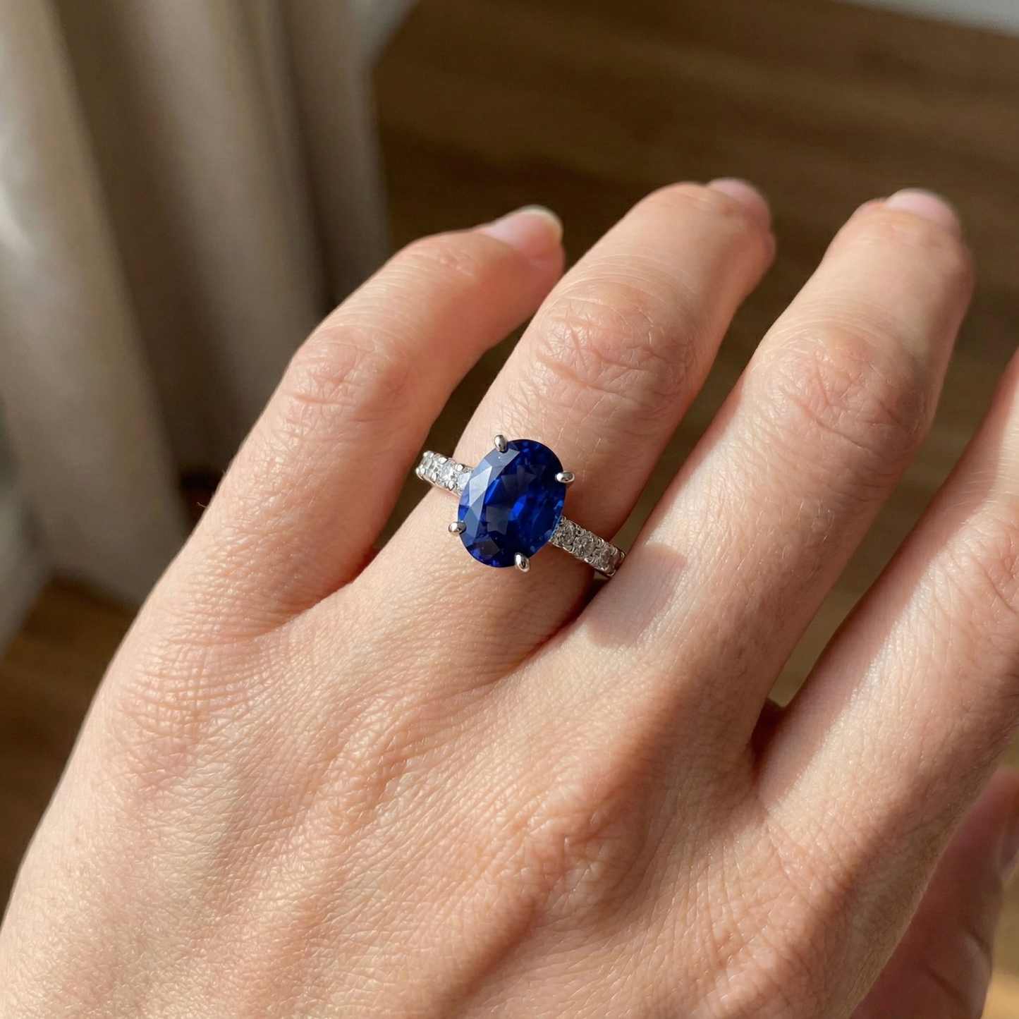 natural round sapphire 4.50ct ring with diamond accents