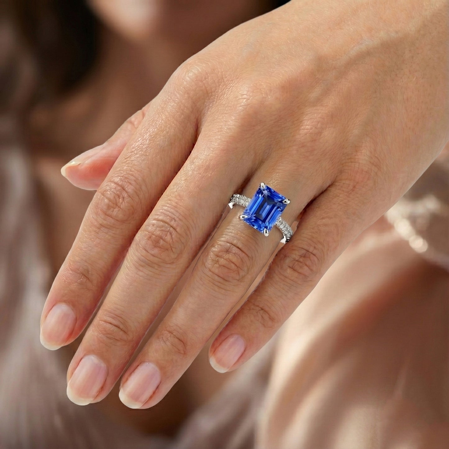 Natural Earth Mined Diamond ( Not Lab Grown ) Engagement Ring 5 Carats Radiant Sapphire Gemstone Jewelry