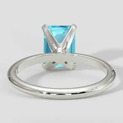 Natural Emerald Cut Paraiba Ring in White Gold