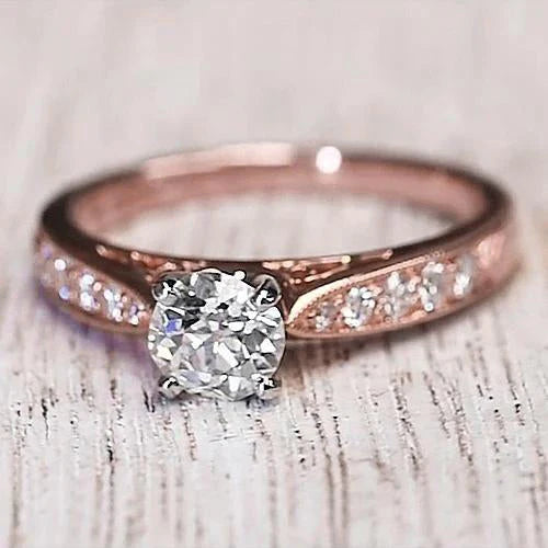 Natural Engagement Ring 1.50 Carats 14K Rose Gold