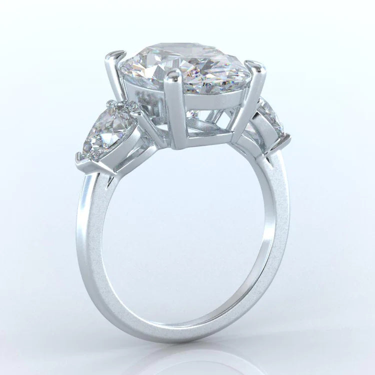 Natural Oval & Pear Diamond 8 Carats 3 Stone Engagement Ring White Gold