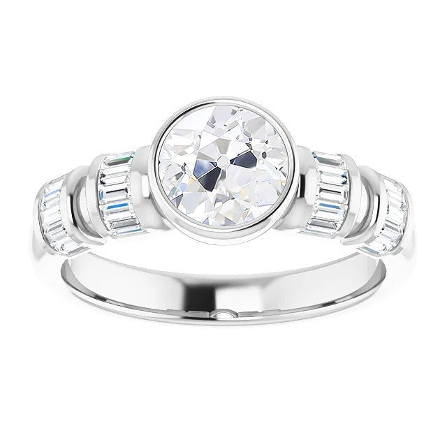 Natural Round Old Cut Diamond Fancy Ring Bezel Set 6 Carats White Gold 14K