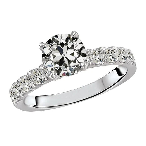Natural Round Old Mine Cut Diamond Ring With Accents 6 Carats Gold Jewelry