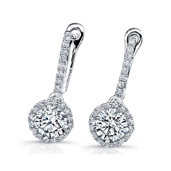 Natural Women Dangle Earrings Round Cut 4 Carats 14K White Gold