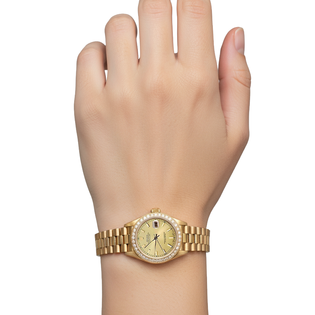 Natural Earth Mined Diamond Bezel Presidential Style Watch G Champagne Stick Dial Dj P2