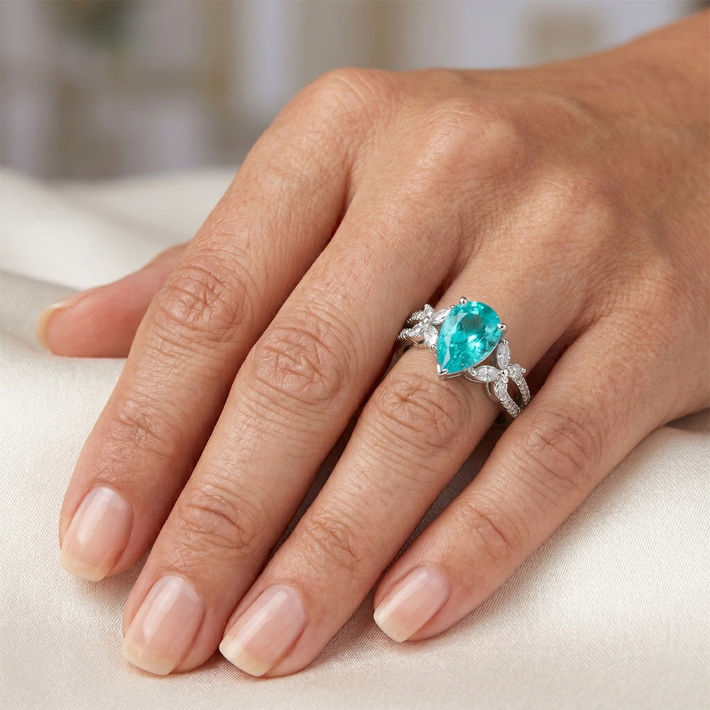 Neon Paraiba Gemstone Ring – VVS Clarity 2 ct 14K White Gold