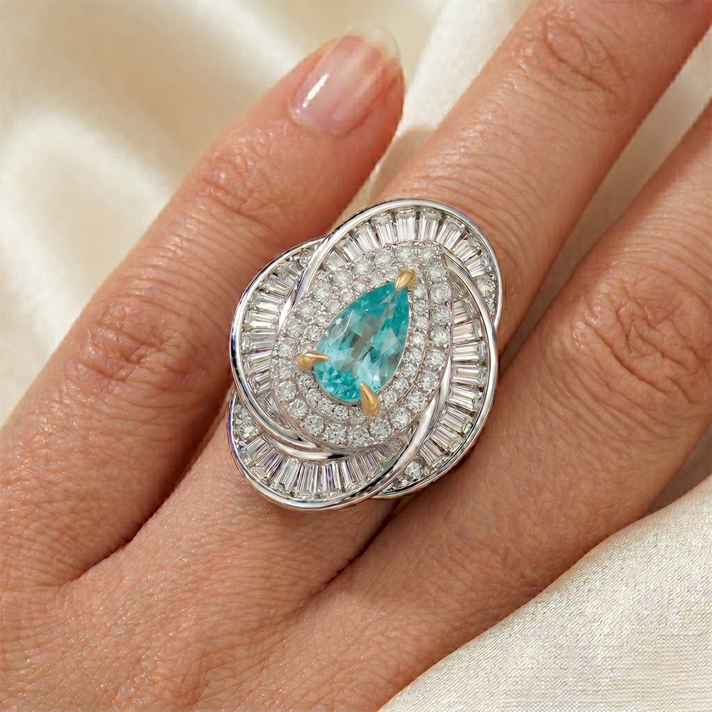 Neon Paraiba Halo Engagement Ring – VVS Clarity 7.5 ct 14K Two