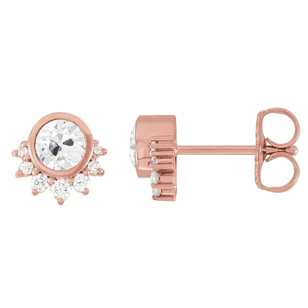 Old Cut Real Diamond Studs 5.50 Carats Star Style Gold Push Backs Bezel Set