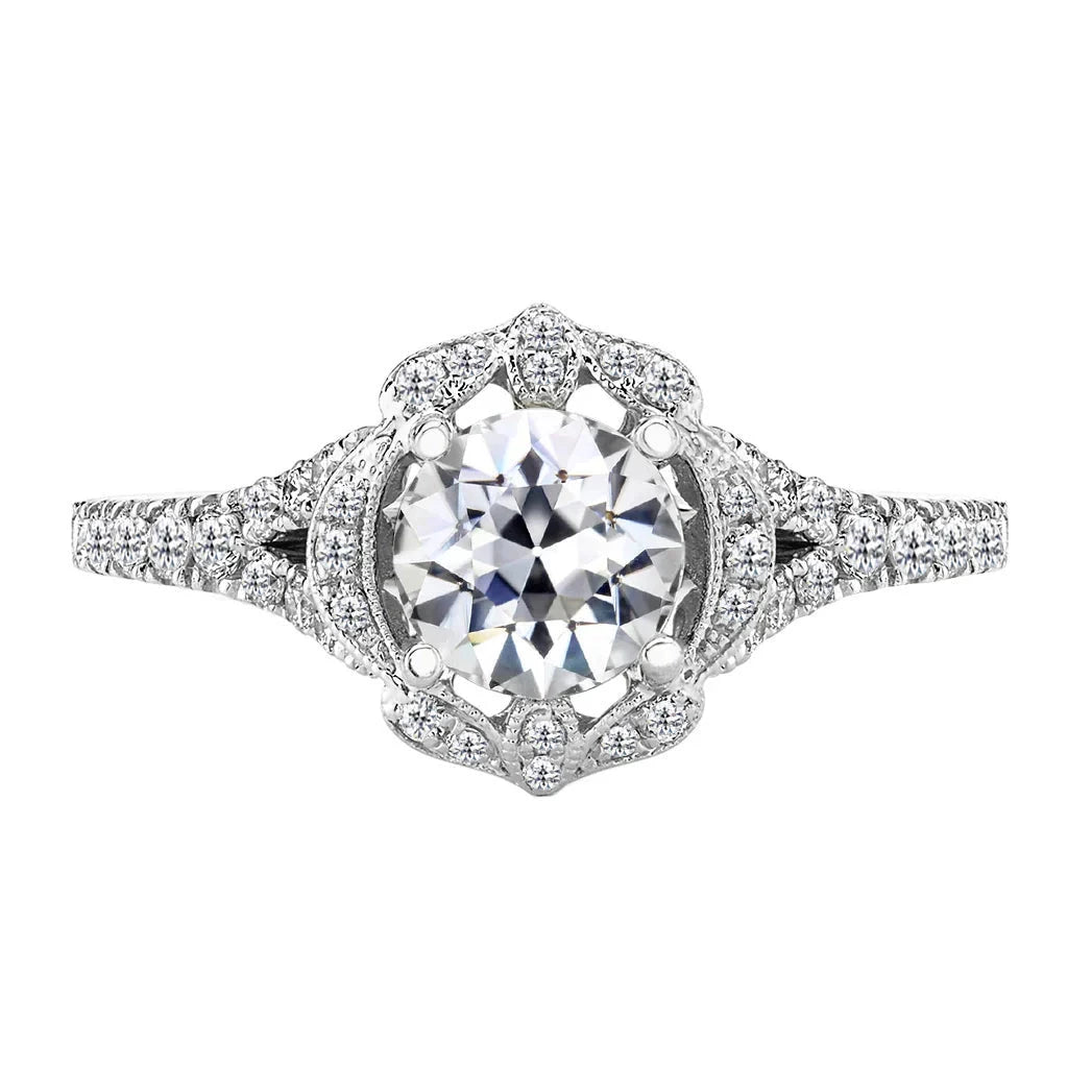 Diamond Antique Cushion Halo Ring in 14K White Gold – main view