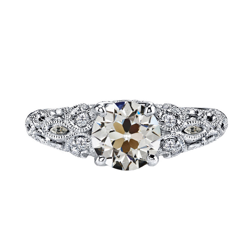 Brilliant Diamond Old Mine Cut Proposal Ring in 14 Karat White Gold – main view