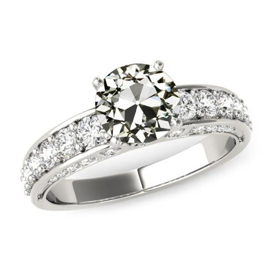 Old Mine Cut Genuine Diamond Ring With Accents 14K Gold 5 Carats