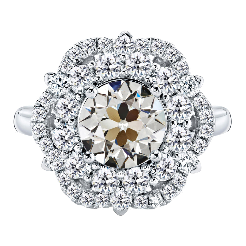 Brilliant Diamond Antique Cushion Halo Setting Ring in 14 Karat White Gold – main view