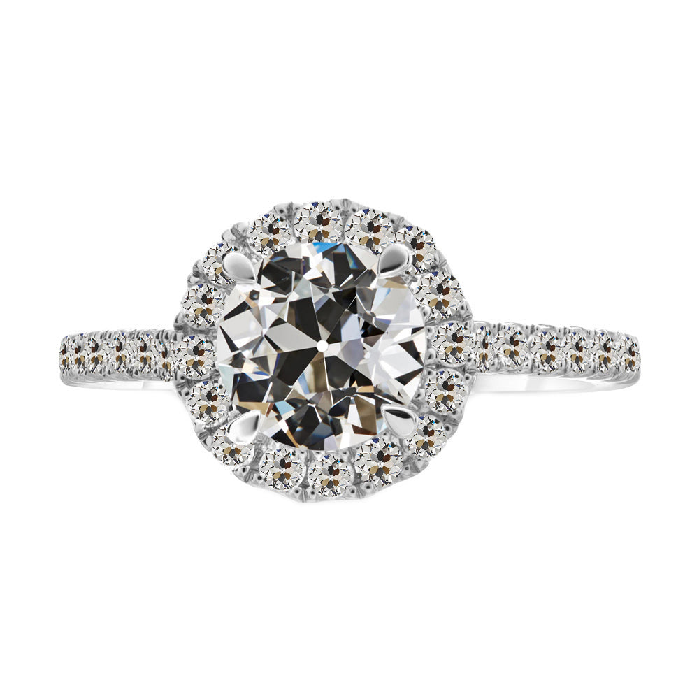 Fine Diamond Old Mine Cut Halo Setting Ring in 14 Karat White Gold – main view