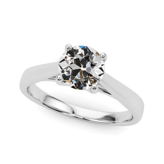 Old Mine Cut Natural Diamond Solitaire Ring 14K Gold 1.50 Carats