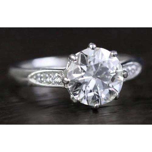 Old Mine Genuine Diamond Ring 2.10 Carats White Gold