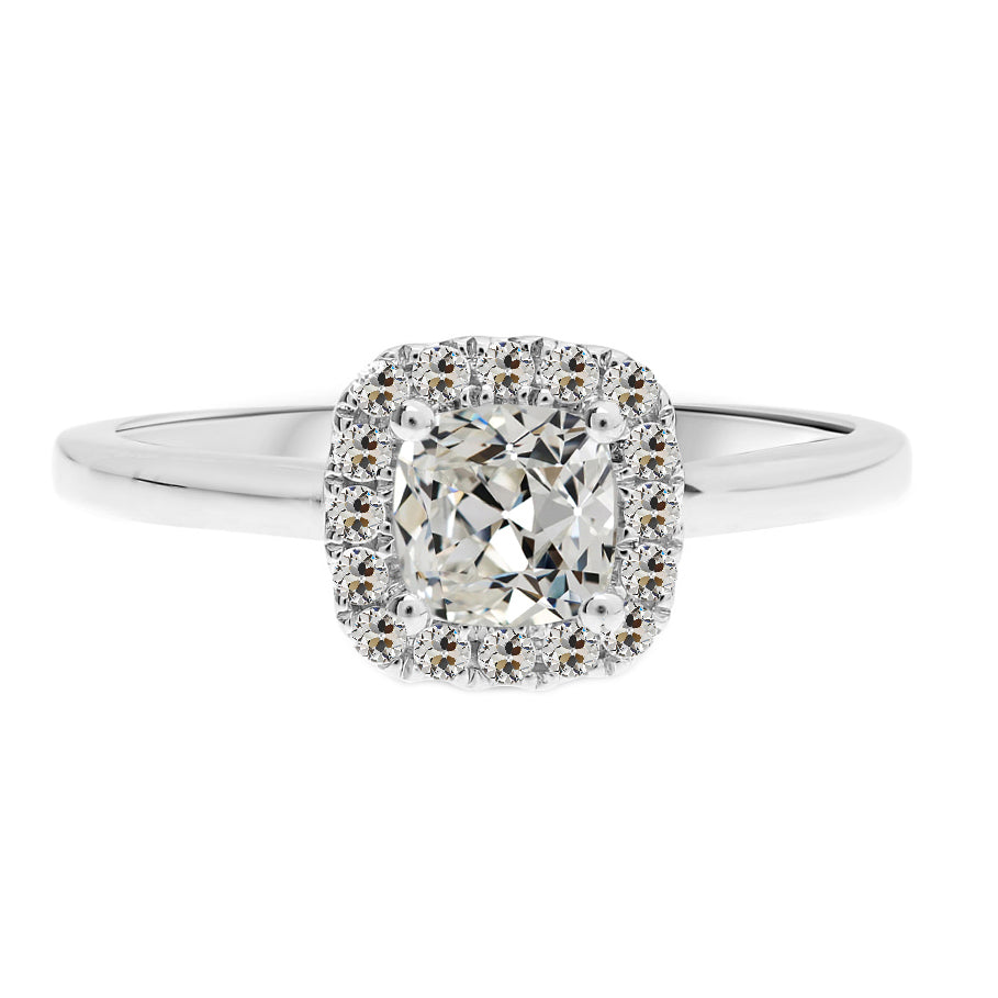 Fine Diamond Cushion Halo Engagement Ring in 14 Karat White Gold – main view