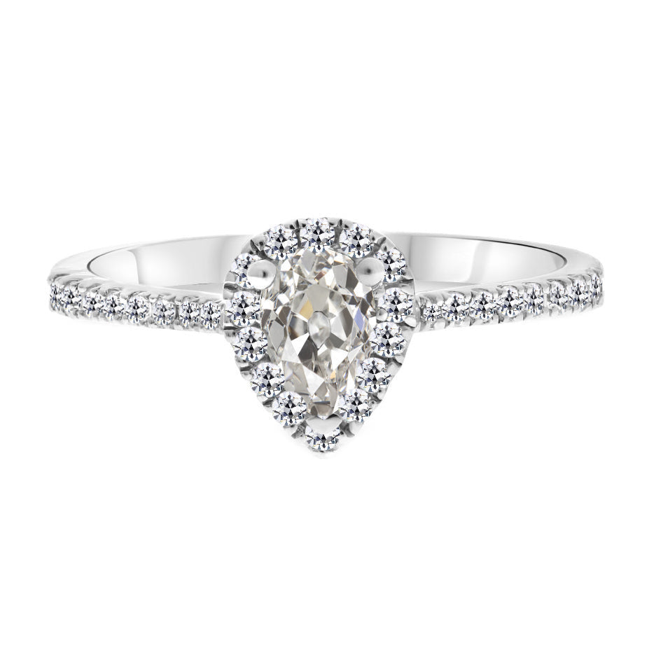 Fine Diamond Antique Cushion Halo Ring in 14K White Gold – main view